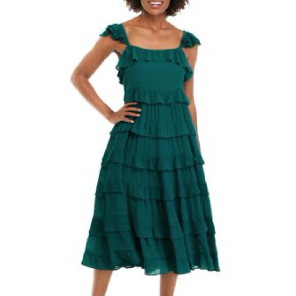 crown & ivy Teal Tiered Ruffle Maxi Dress